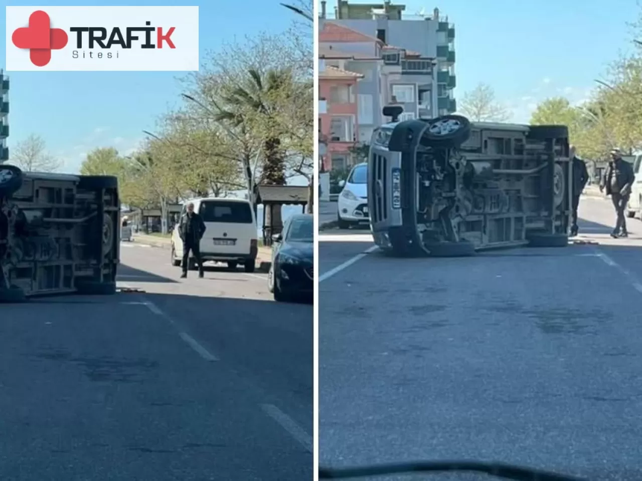Kocaeli'de Otomobile Çarpan Araç Yan Yattı, Sürücü Kazayı Yara Almadan Atlattı!