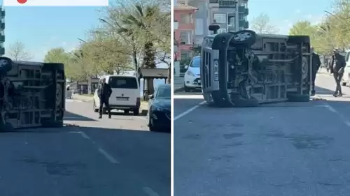 Kocaeli'de Otomobile Çarpan Araç Yan Yattı, Sürücü Kazayı Yara Almadan Atlattı!